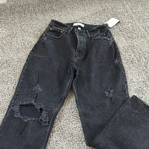 Abercrombie & Fitch Black Straight Leg Jeans with Distressed Details Curve Love